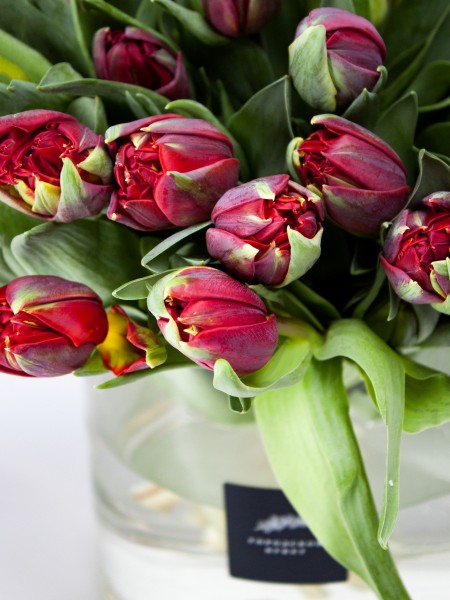 Букет «Лили» с красными пионовидными тюльпанами фото 3 — Городской букет